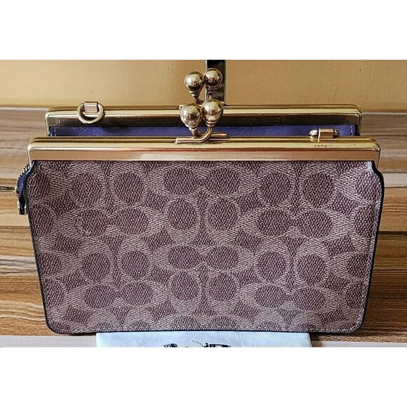 COACH 1941 REXY Zhu Jingy DOUBLE FRAME KISSLOCK 19 SIG C TAN/Purple CROSSBODY - Picture 4 of 11